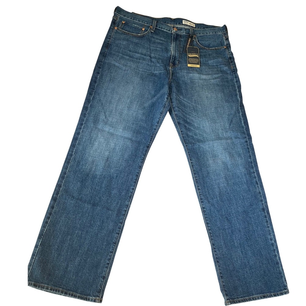 Cremieux Premium Denim Jeans Mens Blue Relaxed Straight Leg Stretch 40x34
